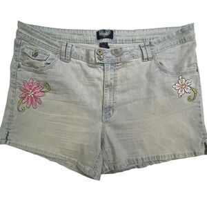 Angels Womens 26W Light Wash Embroidered Floral Sequin Denim Shorts Y2K Boho